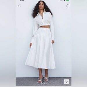 Mango Plaeat White high-waisted Skirt